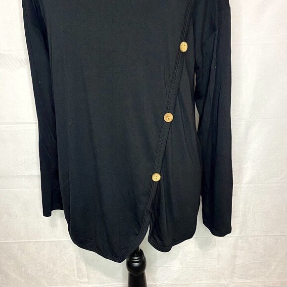 Cool Melon Size L Tunic Turtleneck Top Black Button Detail Stretch - Picture 2 of 6